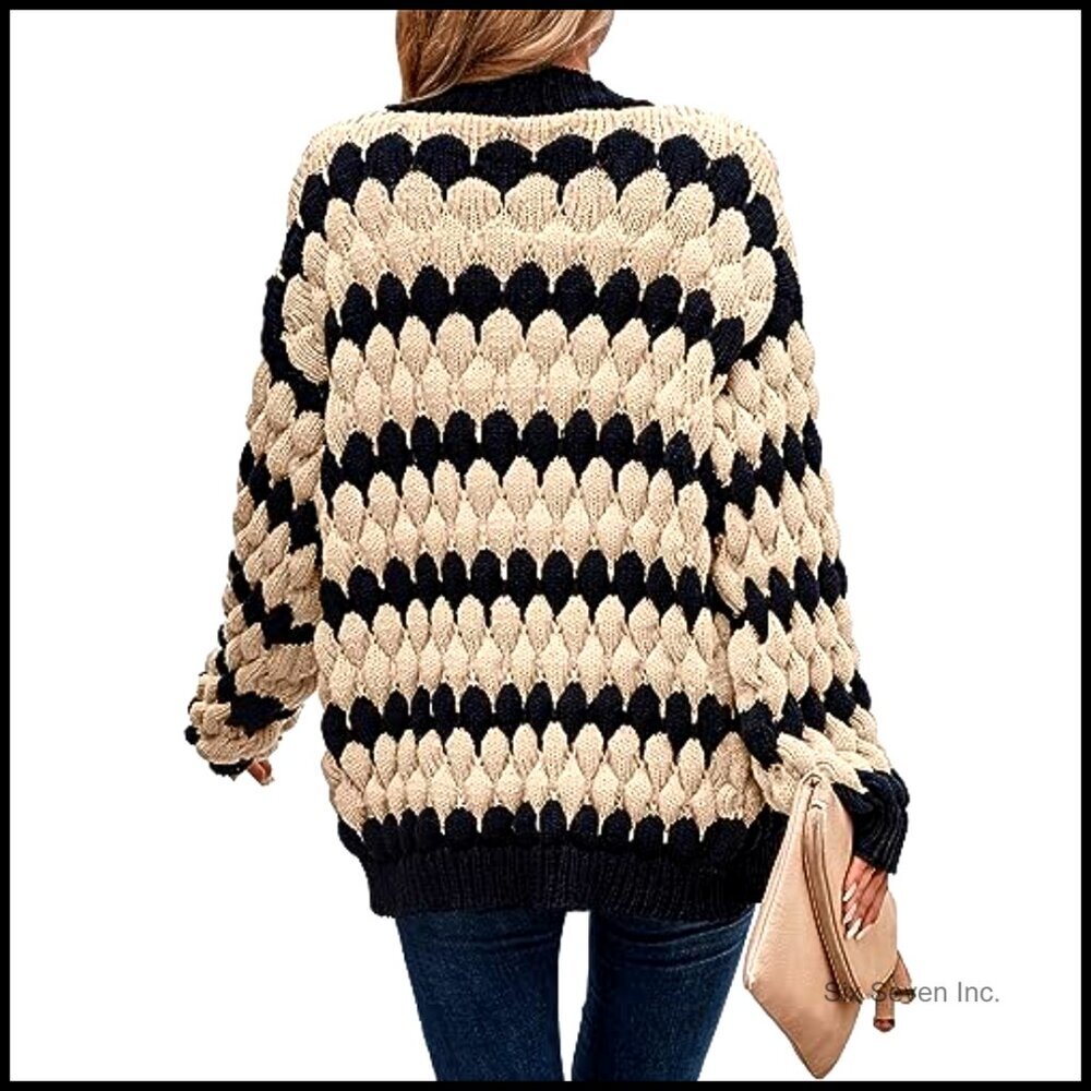 Chunky Cable Knit Cardigan Oversized Lantern Sleeve Open Front Cozy Winter - Picture 2 of 7